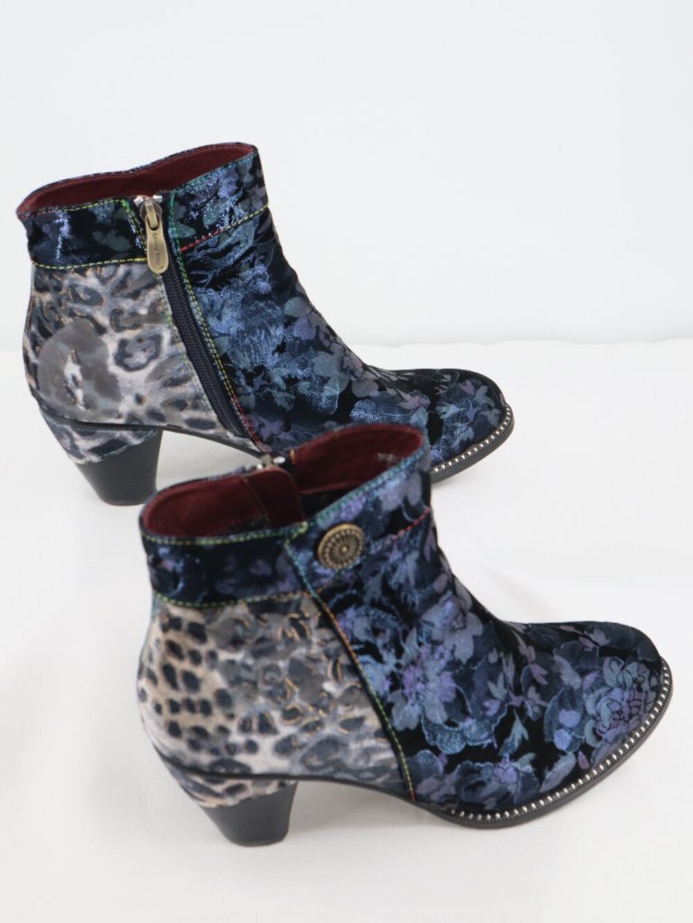 L’Artiste Dessa Hand Painted Leather Leopard Floral Booties EU 39 US 8.5